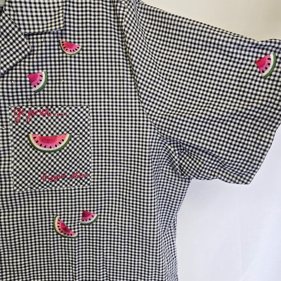 Vtg Quacker Factory Gingham Watermelon Themed Short Sleeve Button Down Shirt, 3X - Picture 10 of 13